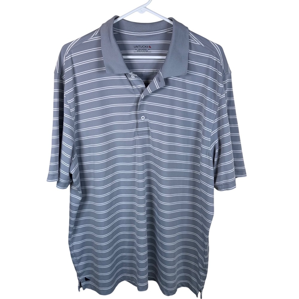 UNTUCKit Polo Shirt Mens XXL Gray Striped Performance Stretch Golf Preppy Tennis